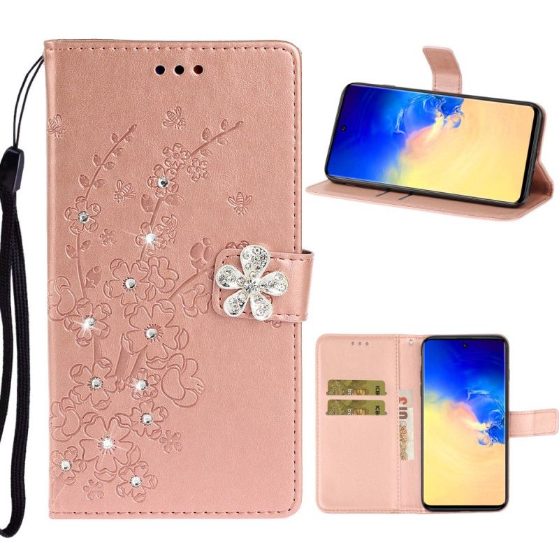 Etui Folio Samsung Galaxy A71 Fioletowy Zawieszka Kwiatowa