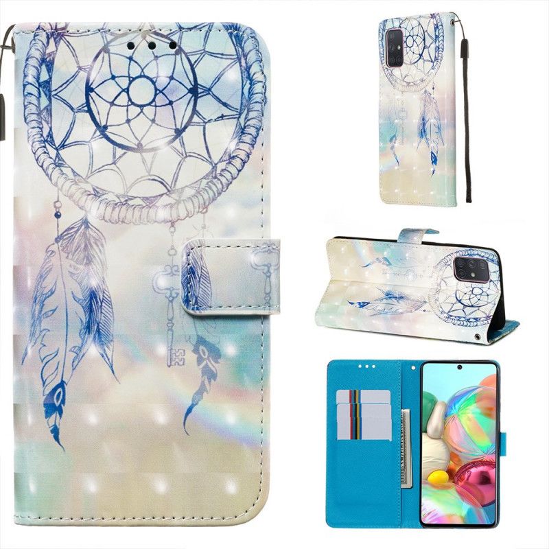 Etui Folio Samsung Galaxy A71 Jasnoniebieski Czerwony Akwarela Łapacz Snów Etui Ochronne