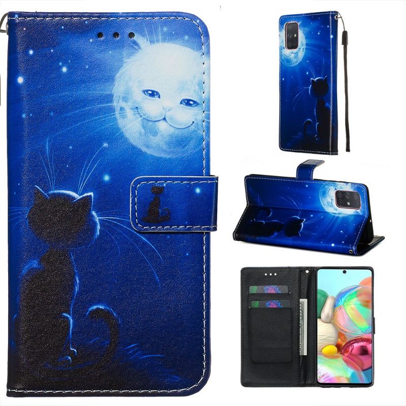 Etui Folio Samsung Galaxy A71 Kot W Świetle Księżyca Etui Ochronne