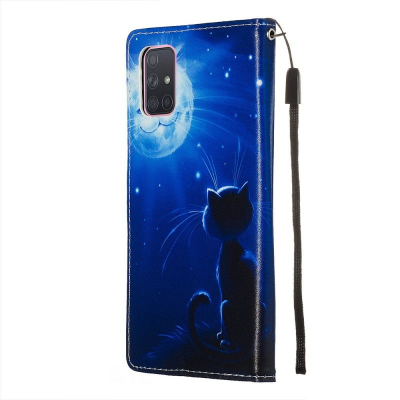 Etui Folio Samsung Galaxy A71 Kot W Świetle Księżyca Etui Ochronne