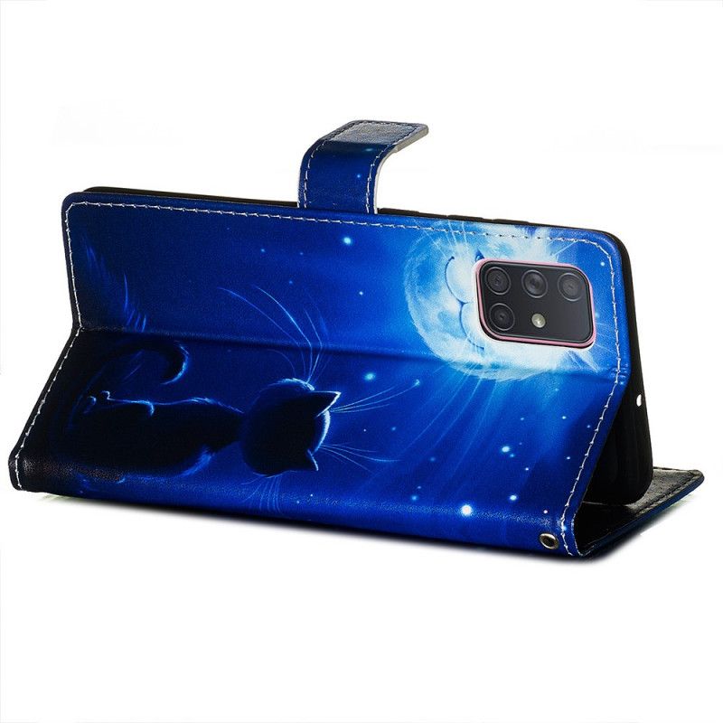 Etui Folio Samsung Galaxy A71 Kot W Świetle Księżyca Etui Ochronne