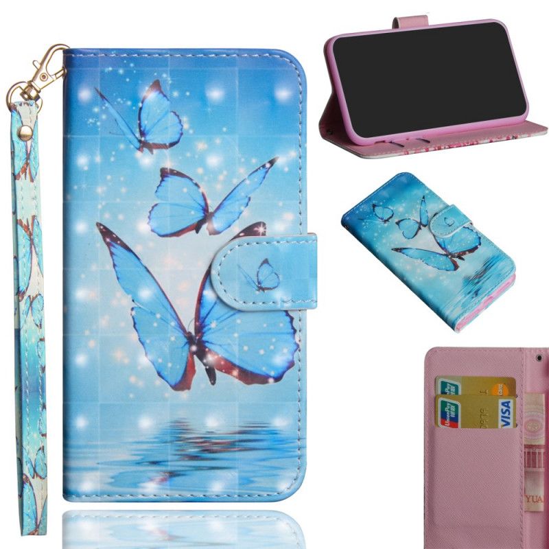 Etui Folio Samsung Galaxy A71 Latające Niebieskie Motyle Etui Ochronne