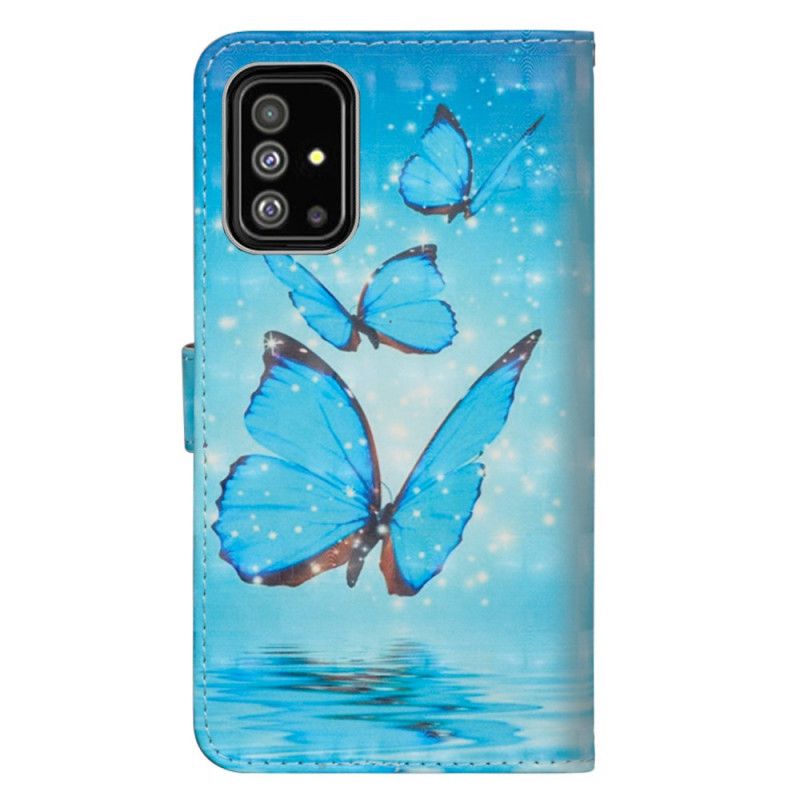 Etui Folio Samsung Galaxy A71 Latające Niebieskie Motyle Etui Ochronne