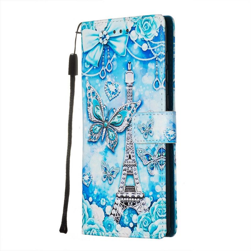 Etui Folio Samsung Galaxy A71 Motyle Wieży Eiffla Z Paskiem Etui Ochronne