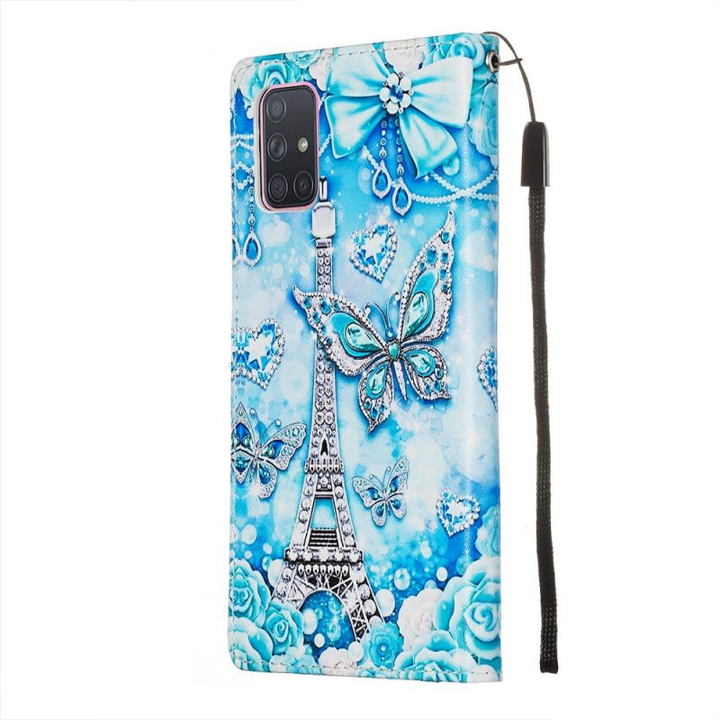 Etui Folio Samsung Galaxy A71 Motyle Wieży Eiffla Z Paskiem Etui Ochronne