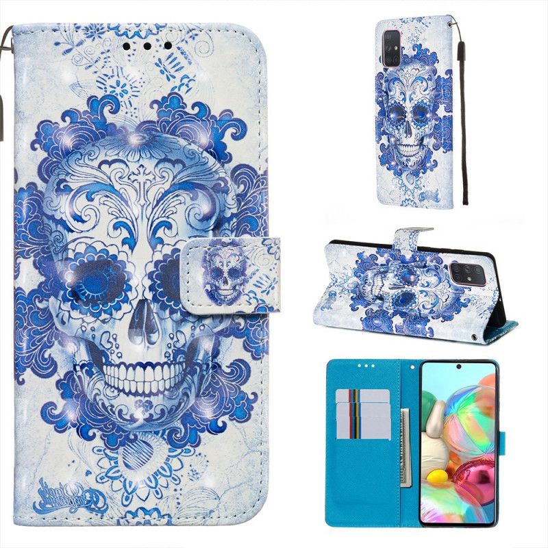 Etui Folio Samsung Galaxy A71 Niebieska Czaszka Etui Ochronne