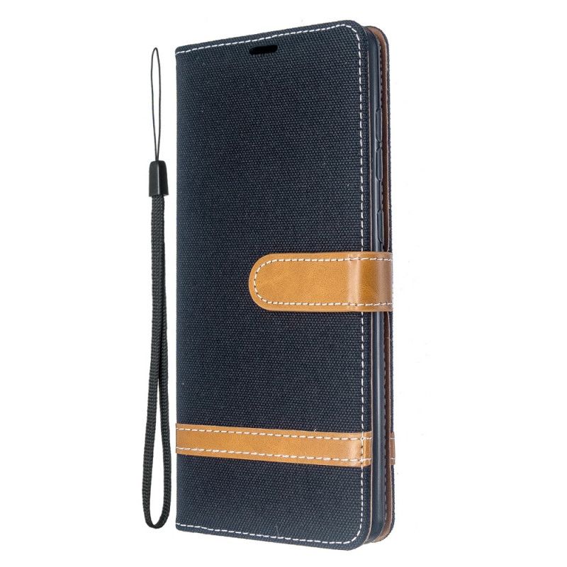 Etui Folio Samsung Galaxy A71 Szary Czarny Efekt Tkaniny I Skóry Ze Stringami