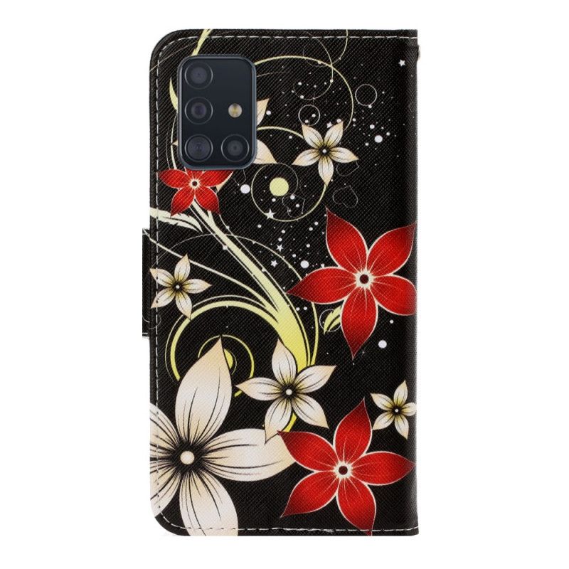 Etui Folio Samsung Galaxy A71 Szary Czarny Kolorowe Kwiaty Z Paskiem Etui Ochronne