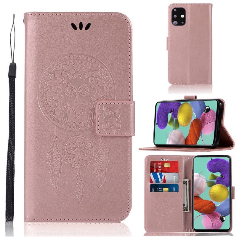 Etui Folio Samsung Galaxy A71 Szary Czarny Łapacz Snów Z Efektem Skóry Etui Ochronne