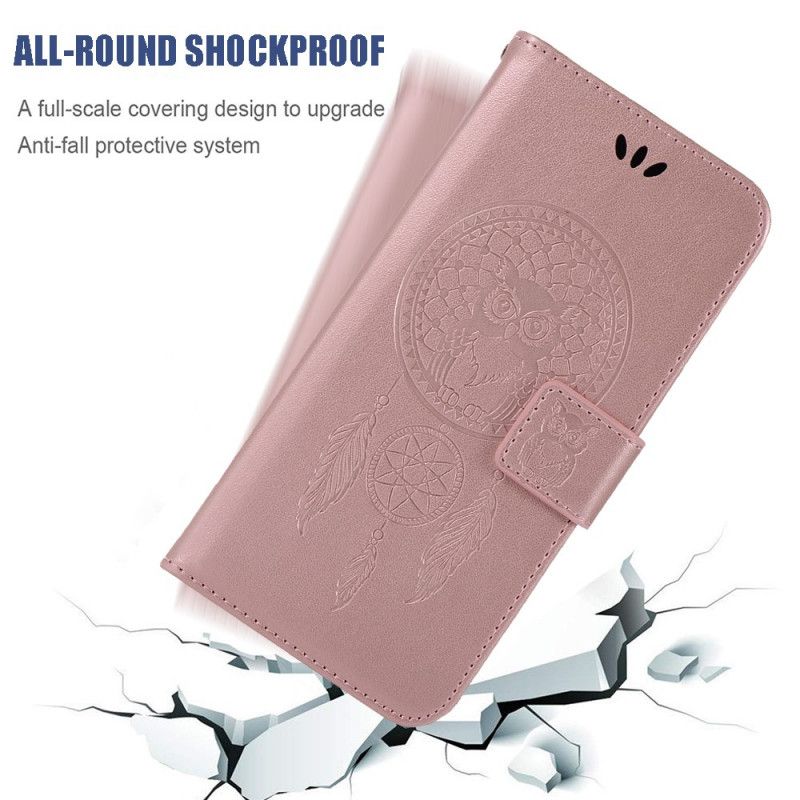 Etui Folio Samsung Galaxy A71 Szary Czarny Łapacz Snów Z Efektem Skóry Etui Ochronne