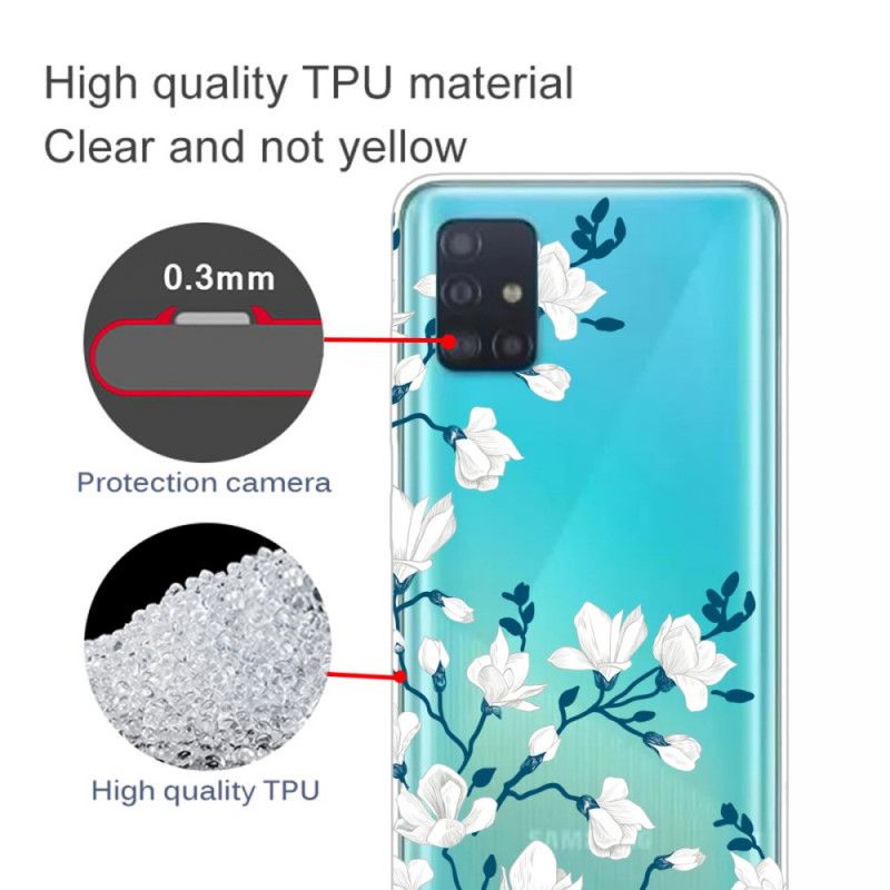 Etui Samsung Galaxy A71 Białe Kwiaty