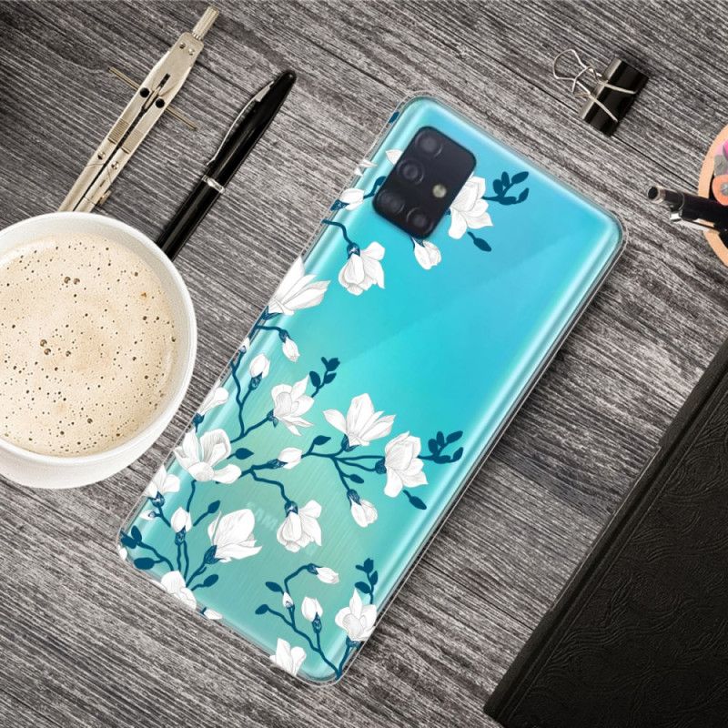 Etui Samsung Galaxy A71 Białe Kwiaty