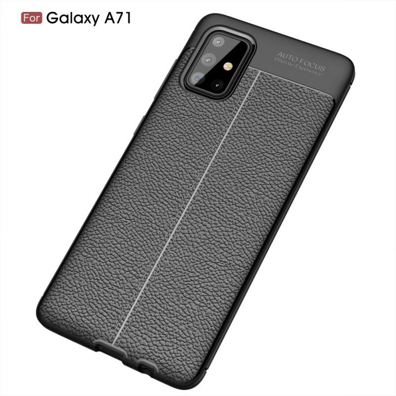 Etui Samsung Galaxy A71 Czerwony Czarny Efekt Skóry Z Podwójną Linią Liczi Etui Ochronne