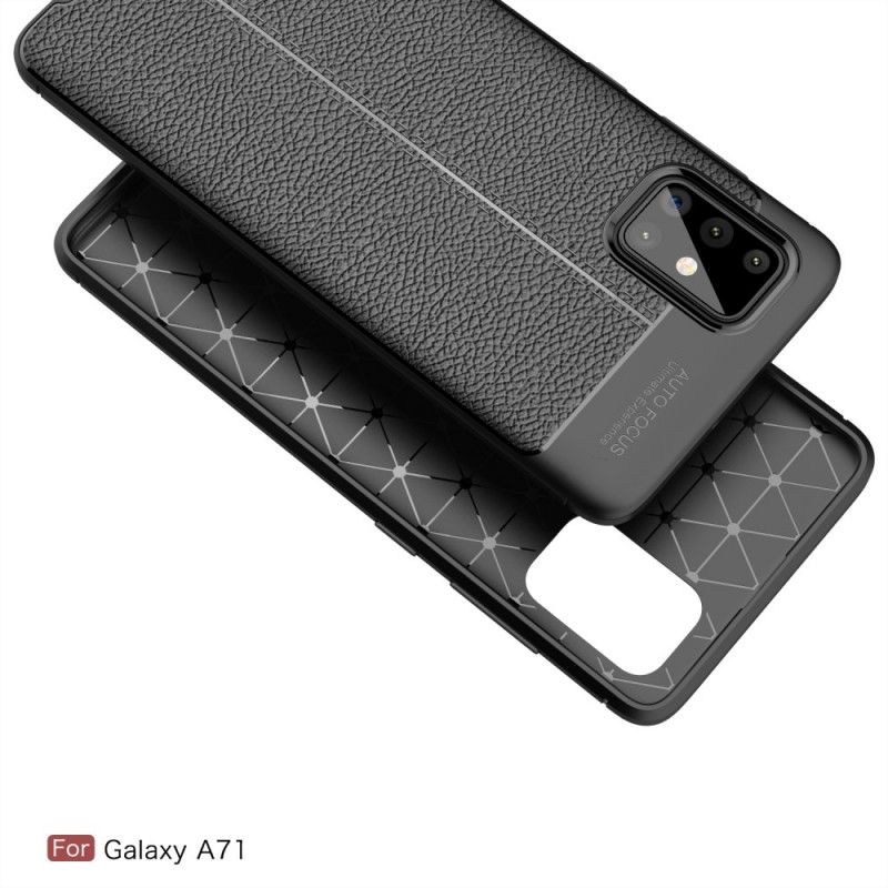 Etui Samsung Galaxy A71 Czerwony Czarny Efekt Skóry Z Podwójną Linią Liczi Etui Ochronne