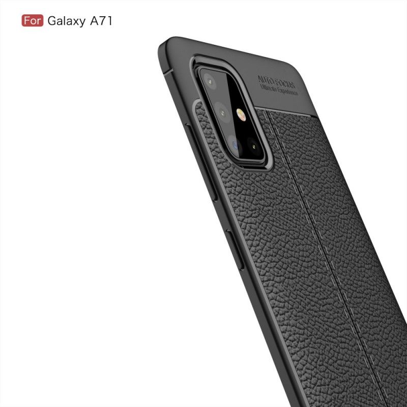 Etui Samsung Galaxy A71 Czerwony Czarny Efekt Skóry Z Podwójną Linią Liczi Etui Ochronne