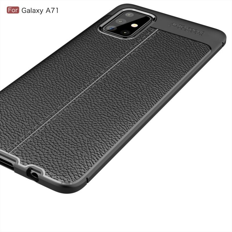 Etui Samsung Galaxy A71 Czerwony Czarny Efekt Skóry Z Podwójną Linią Liczi Etui Ochronne