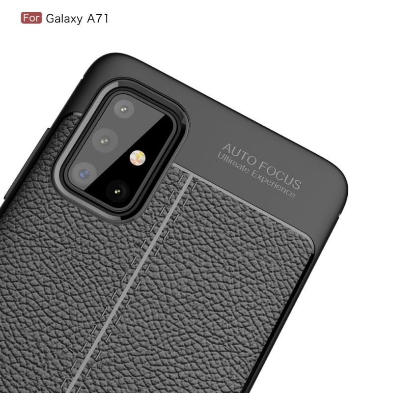 Etui Samsung Galaxy A71 Czerwony Czarny Efekt Skóry Z Podwójną Linią Liczi Etui Ochronne