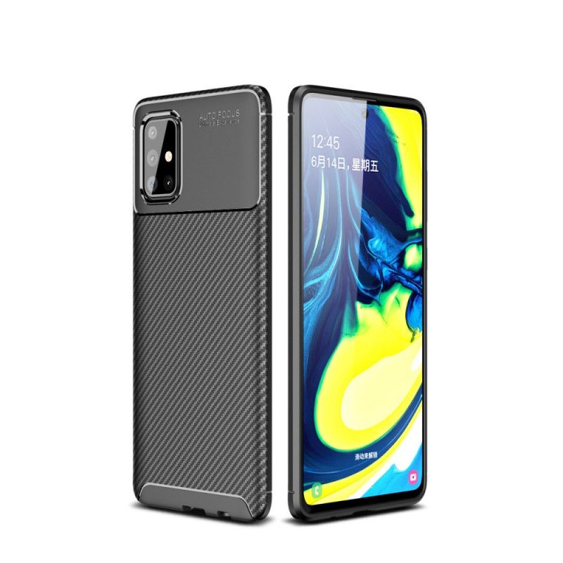 Etui Samsung Galaxy A71 Granatowy Czarny Elastyczna Tekstura Włókna Węglowego