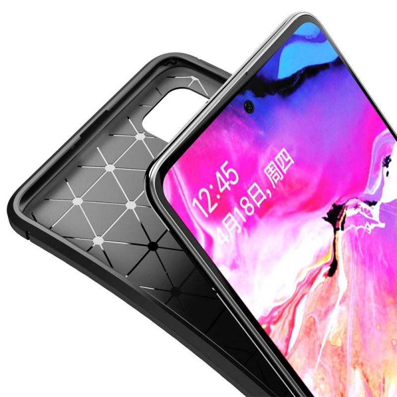 Etui Samsung Galaxy A71 Granatowy Czarny Elastyczna Tekstura Włókna Węglowego