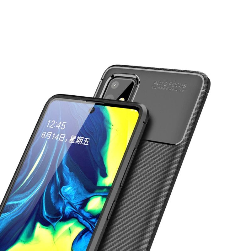 Etui Samsung Galaxy A71 Granatowy Czarny Elastyczna Tekstura Włókna Węglowego