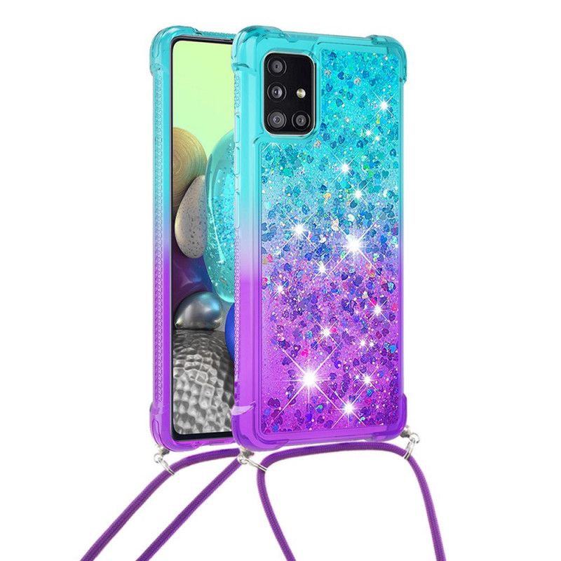 Etui Samsung Galaxy A71 Jasnoniebieski Różowy Silikonowy Brokat I Sznurek Etui Ochronne