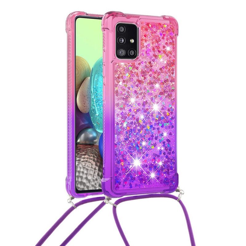 Etui Samsung Galaxy A71 Jasnoniebieski Różowy Silikonowy Brokat I Sznurek Etui Ochronne