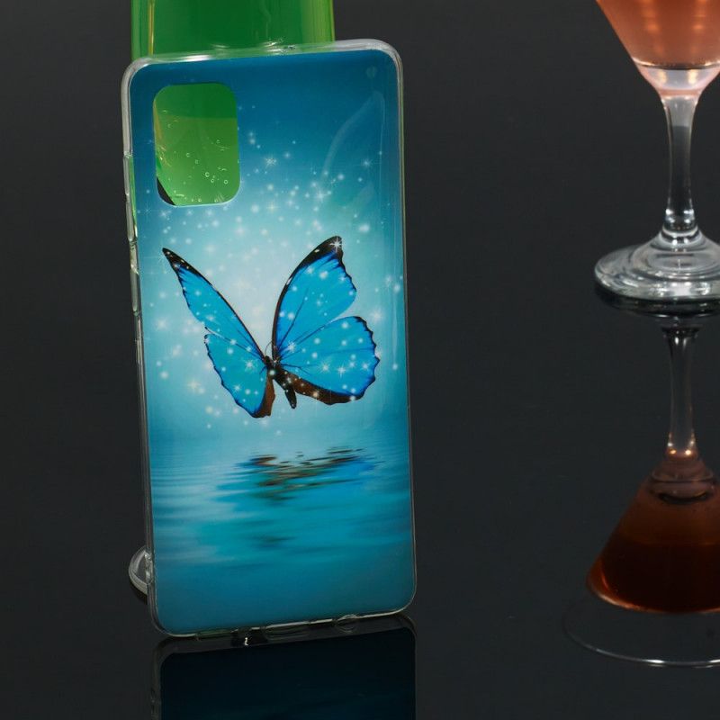 Futerały Samsung Galaxy A71 Etui na Telefon Fluorescencyjny Niebieski Motyl