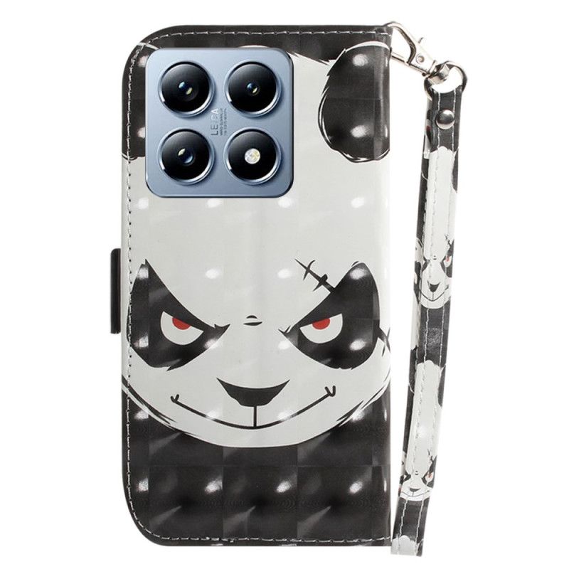 Etui Folio Xiaomi 14t Pro Wściekła Panda Z Paskiem Etui Ochronne