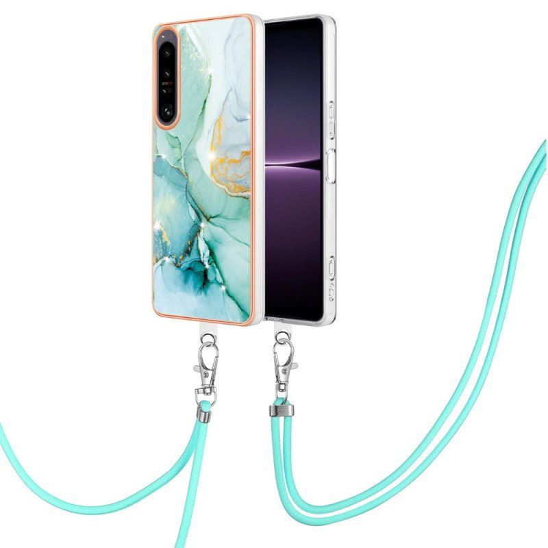 Etui do Sony Xperia 1 IV ze Sznurkiem Z Marmurowym Sznurkiem