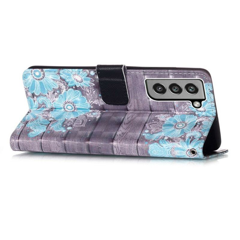 Etui Folio Do Samsung Galaxy S21 Fe Niebieskie Kwiaty