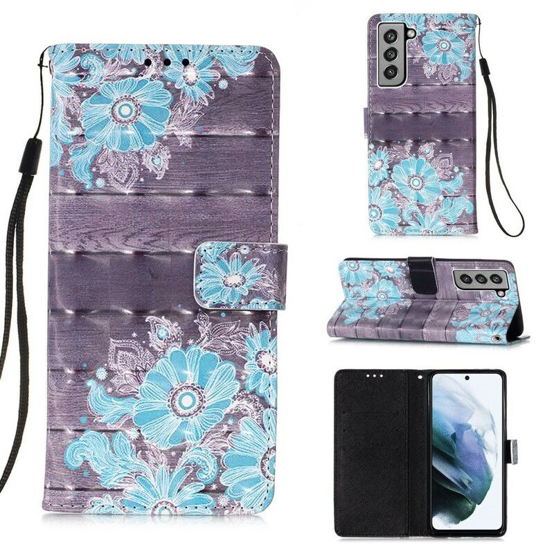 Etui Folio Do Samsung Galaxy S21 Fe Niebieskie Kwiaty