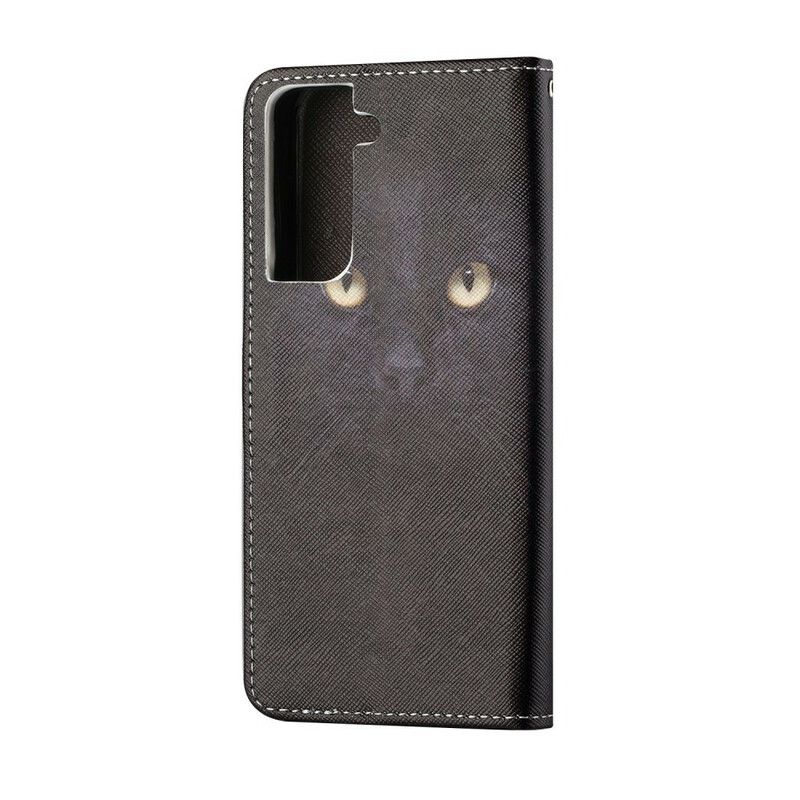 Etui Folio Samsung Galaxy S21 Fe CZarne Pasiaste Oczy Kota