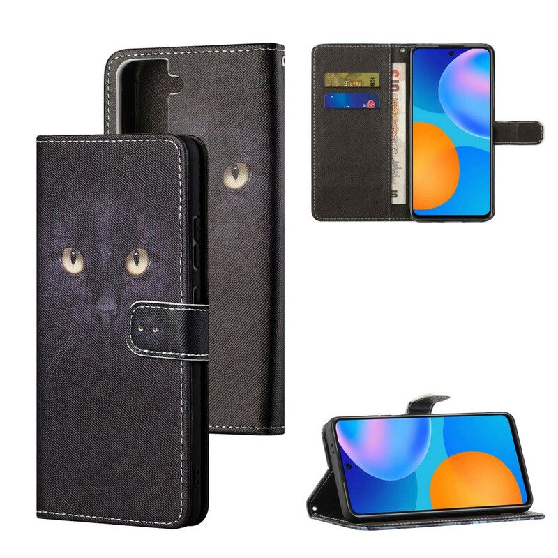 Etui Folio Samsung Galaxy S21 Fe CZarne Pasiaste Oczy Kota