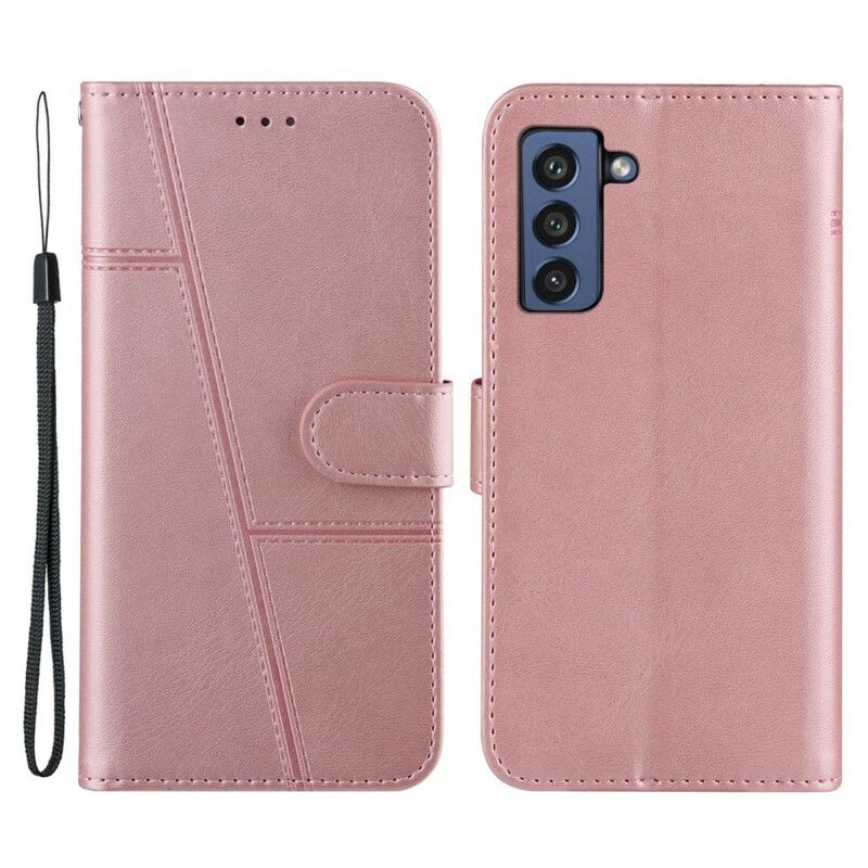 Etui Folio Samsung Galaxy S21 Fe Geo Skórzany Pasek Z Efektem Etui Ochronne