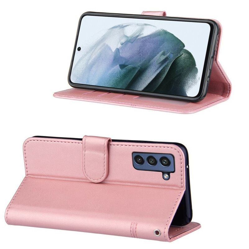 Etui Folio Samsung Galaxy S21 Fe Geo Skórzany Pasek Z Efektem Etui Ochronne