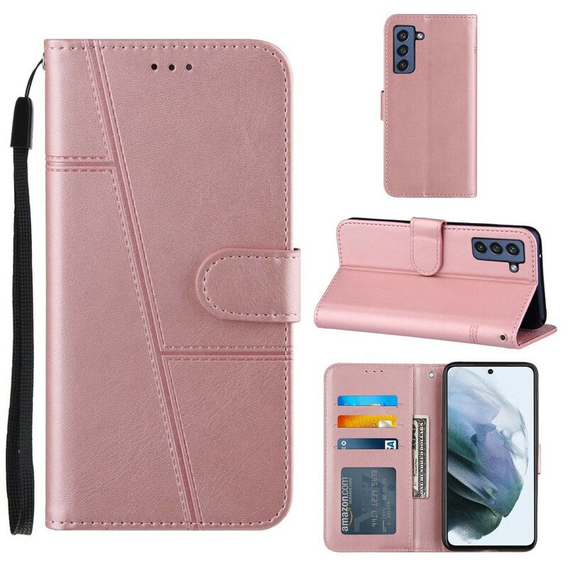 Etui Folio Samsung Galaxy S21 Fe Geo Skórzany Pasek Z Efektem Etui Ochronne