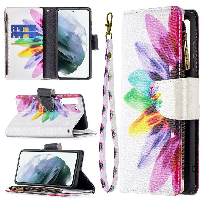 Etui Folio Samsung Galaxy S21 Fe Kieszonka Na Zamek W Kwiaty