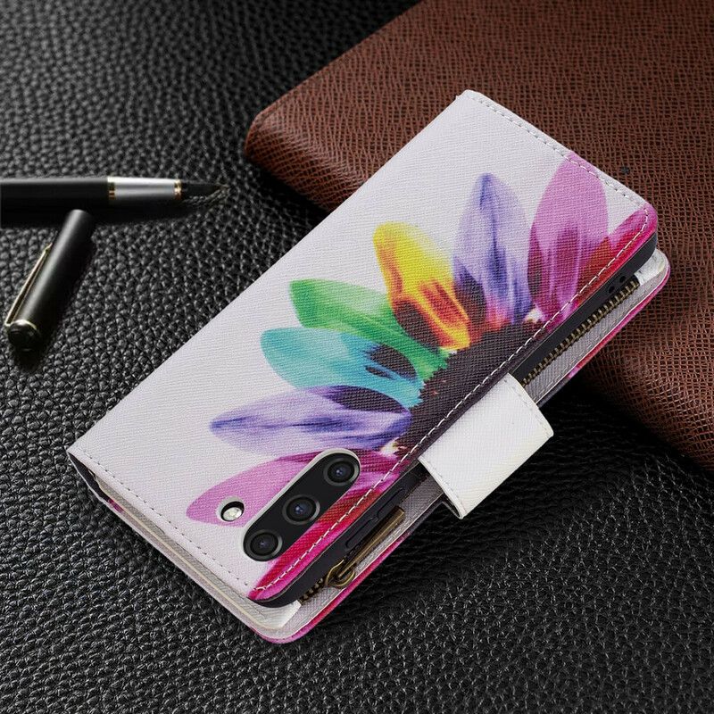 Etui Folio Samsung Galaxy S21 Fe Kieszonka Na Zamek W Kwiaty