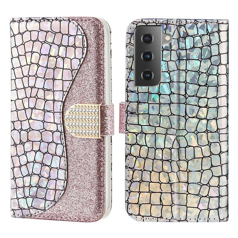 Etui Folio Samsung Galaxy S21 Fe Krokodyle Diamenty