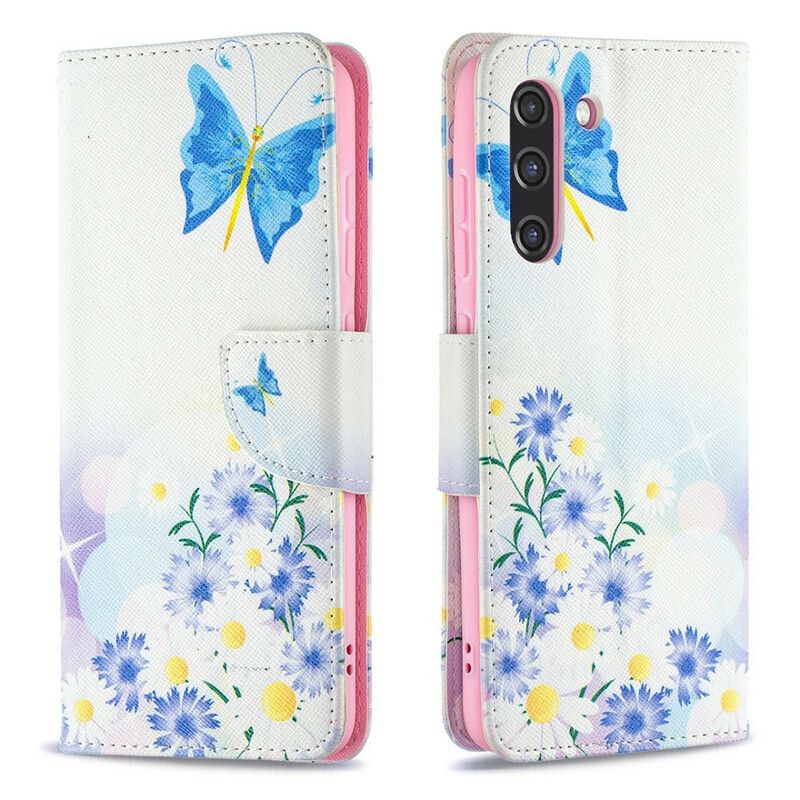 Etui Folio Samsung Galaxy S21 Fe Malowane Motyle I Kwiaty Etui Ochronne