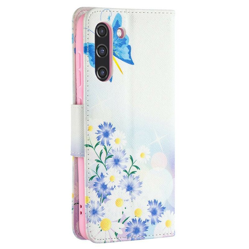 Etui Folio Samsung Galaxy S21 Fe Malowane Motyle I Kwiaty Etui Ochronne