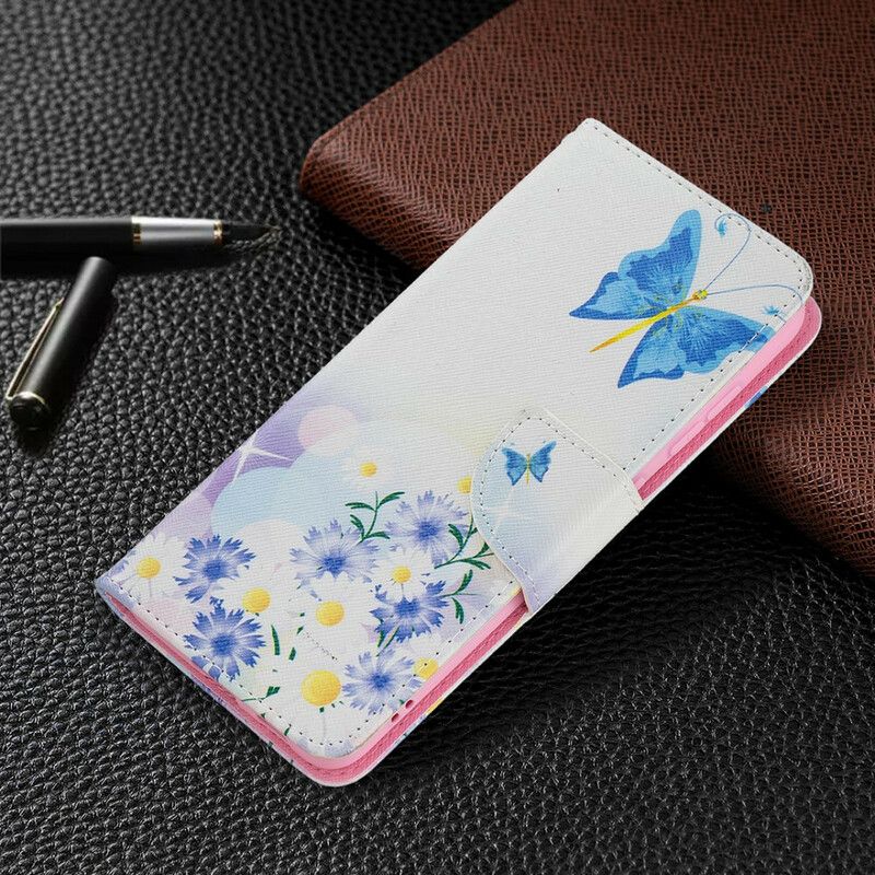 Etui Folio Samsung Galaxy S21 Fe Malowane Motyle I Kwiaty Etui Ochronne