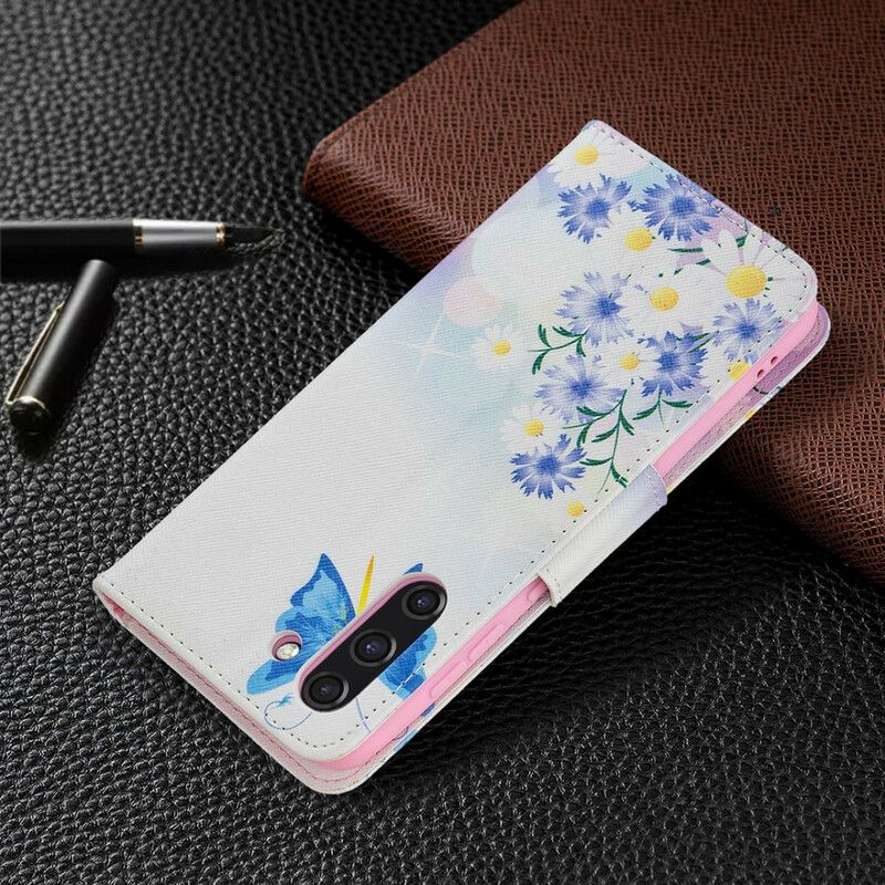 Etui Folio Samsung Galaxy S21 Fe Malowane Motyle I Kwiaty Etui Ochronne