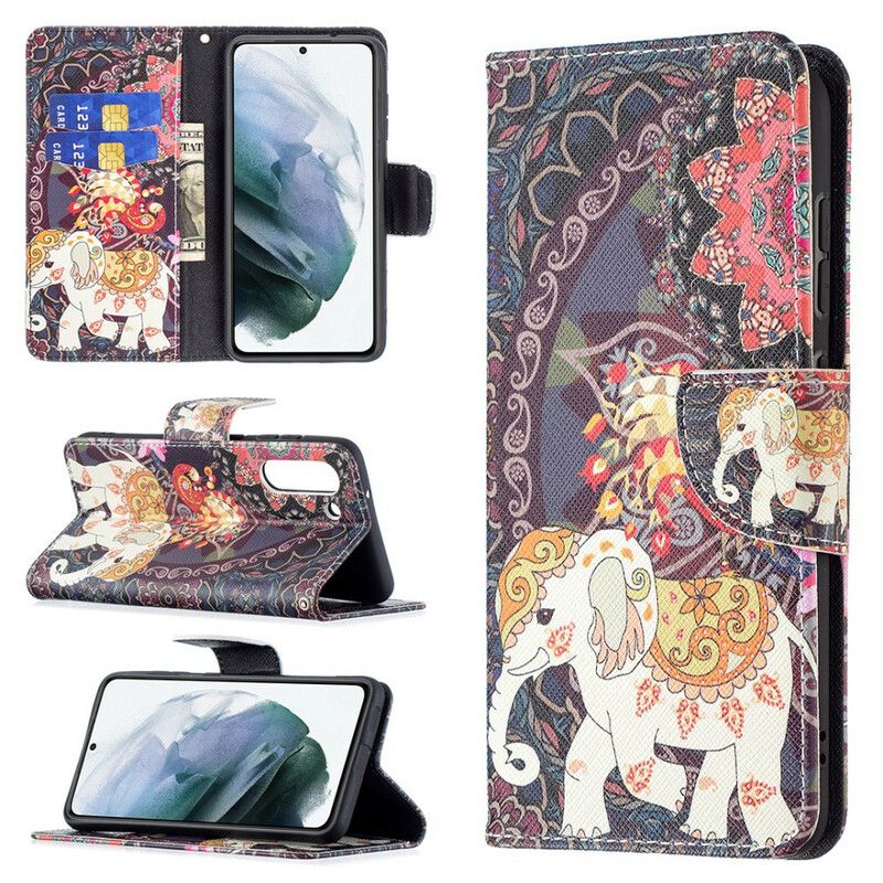 Etui Folio Samsung Galaxy S21 Fe Mandala Słonie Etniczne Etui Ochronne