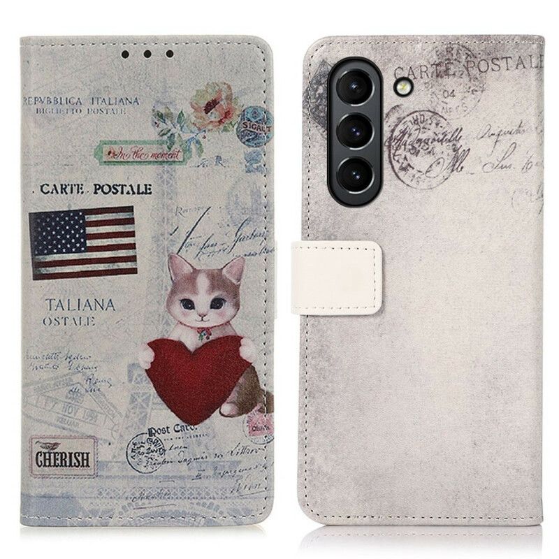 Etui Folio Samsung Galaxy S21 Fe Podróżnik Kot Etui Ochronne