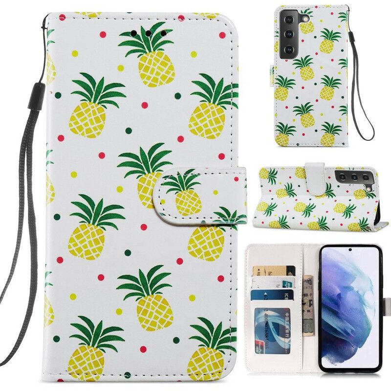 Etui Folio Samsung Galaxy S21 Fe Wiele Ananasów Etui Ochronne