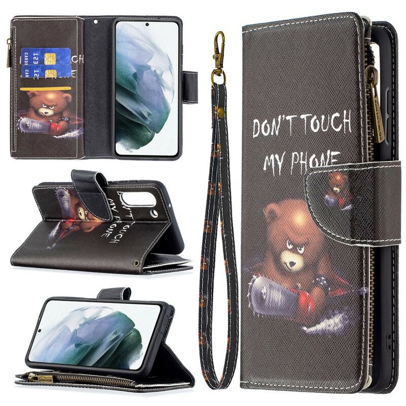 Etui Folio Samsung Galaxy S21 Fe Zapinany Kieszonkowy Miś Etui Ochronne