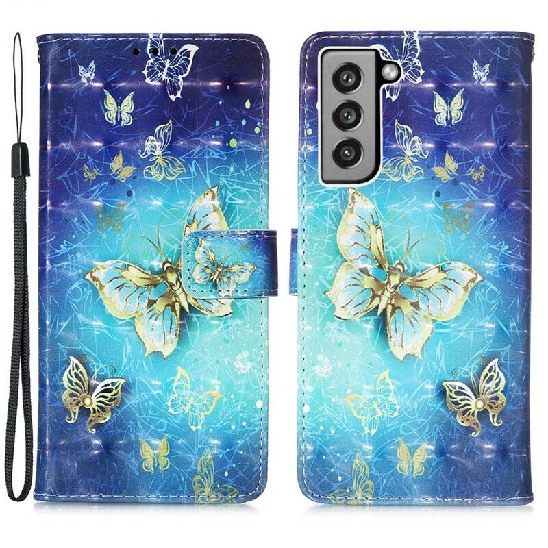 Etui Folio Samsung Galaxy S21 Fe Złote Motyle Etui Ochronne