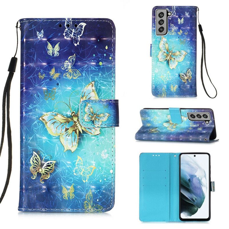 Etui Folio Samsung Galaxy S21 Fe Złote Motyle Etui Ochronne