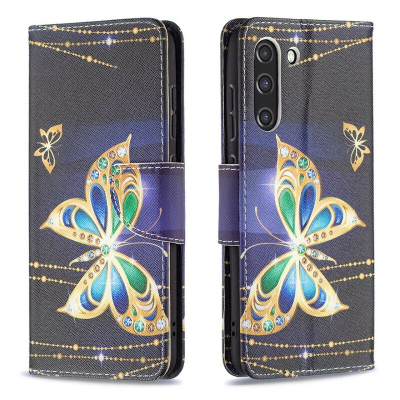 Etui Folio Samsung Galaxy S21 Fe Złoty Motyl Etui Ochronne